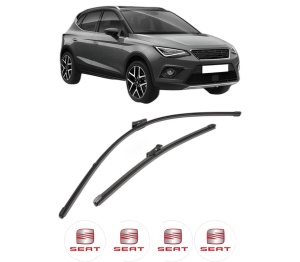 Set stergatoare SEAT ARONA (KJ7, KJP) din 2017-2020, pentru parbriz auto, 2 bucati, Valeo Silencio Xtrm, din cauciuc siliconat rezistent, 4 Stickere Auto SEAT v36246