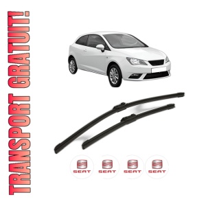 Set stergatoare SEAT IBIZA IV SC (6J1, 6P5) din 2008-2016, pentru parbriz auto, 2 bucati, Bosch Aerotwin, din cauciuc siliconat rezistent, 4 Stickere Auto SEAT