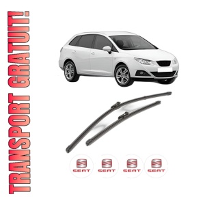 Set stergatoare SEAT IBIZA IV ST (6J8, 6P8) din 2010-2016, pentru parbriz auto, 2 bucati, Valeo Silencio Xtrm, din cauciuc siliconat rezistent, 4 Stickere Auto SEAT