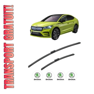 Set stergatoare SKODA ENYAQ iV Coupe (5AC) din 2021-2023, pentru parbriz auto, 2 bucati, Bosch Aerotwin, din cauciuc siliconat rezistent, 4 Stickere Auto SKODA