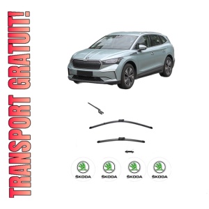 Set stergatoare SKODA ENYAQ iV SUV (5AZ) din 2020-2024, pentru parbriz auto, 2 bucati, Valeo Silencio, din cauciuc siliconat rezistent, 4 Stickere Auto SKODA