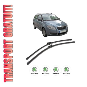Set stergatoare SKODA FABIA II Combi (545) din 2007-2014, pentru parbriz auto, 2 bucati, Valeo Silencio Xtrm, din cauciuc siliconat rezistent, 4 Stickere Auto SKODA