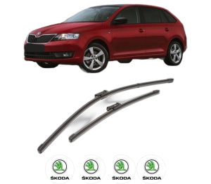 Set stergatoare SKODA RAPID Spaceback (NH1) din 2012-2019, pentru parbriz auto, 2 bucati, Valeo Silencio Xtrm, din cauciuc siliconat rezistent, 4 Stickere Auto SKODA v38646