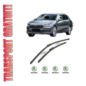 Set stergatoare SKODA SUPERB IV Estate (NZ5) din 2023-2024, pentru parbriz auto, 2 bucati, Bosch Aerotwin, din cauciuc siliconat rezistent, 4 Stickere Auto SKODA