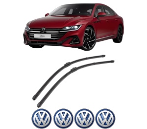Set stergatoare Volkswagen ARTEON (3H7, 3H8) din 2017-2024, pentru parbriz auto, 2 bucati, Valeo Silencio Xtrm, din cauciuc siliconat rezistent, 4 Stickere Auto Volkswagen v40026