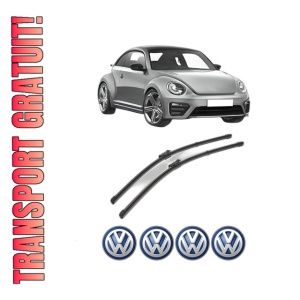 Set stergatoare Volkswagen BEETLE (5C1, 5C2) din 2011-2019, pentru parbriz auto, 2 bucati, Valeo Silencio Xtrm, din cauciuc siliconat rezistent, 4 Stickere Auto Volkswagen