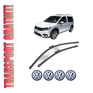 Set stergatoare Volkswagen CADDY ALLTRACK IV MPV (SAB) din 2015-2020, pentru parbriz auto, 2 bucati, Valeo Silencio Xtrm, din cauciuc siliconat rezistent, 4 Stickere Auto Volkswagen