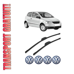Set stergatoare Volkswagen FOX Hatchback (5Z1, 5Z3, 5Z4) din 2003-2011, pentru parbriz auto, 2 bucati, Bosch Aerotwin Retrofit, din cauciuc siliconat rezistent, 4 Stickere Auto Volkswagen