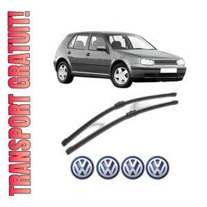 Set stergatoare Volkswagen GOLF IV (1J1) din 1997-2005, pentru parbriz auto, 2 bucati, Valeo Silencio Xtrm, din cauciuc siliconat rezistent, 4 Stickere Auto Volkswagen