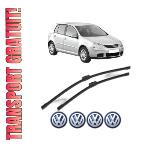 Set stergatoare Volkswagen GOLF V (1K1) din 2003-2009, pentru parbriz auto, 2 bucati, Bosch Aerotwin, din cauciuc siliconat rezistent, 4 Stickere Auto Volkswagen