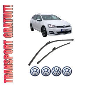 Set stergatoare Volkswagen GOLF VII Variant (BA5, BV5) din 2013-2021, pentru parbriz auto, 2 bucati, Valeo Silencio Xtrm, din cauciuc siliconat rezistent, 4 Stickere Auto Volkswagen