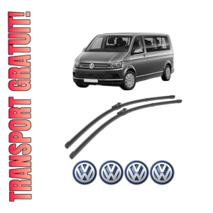 Set stergatoare Volkswagen MULTIVAN T6 (SGF, SGM, SGN, SHM, SHN) din 2015-2024, pentru parbriz auto, 2 bucati, Valeo Silencio, din cauciuc siliconat rezistent, 4 Stickere Auto Volkswagen