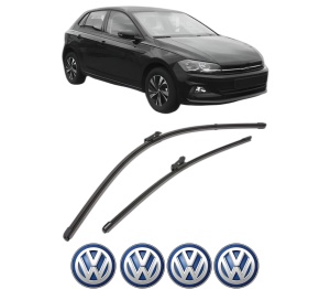 Set stergatoare Volkswagen POLO VI (AW1, BZ1, AE1) din 2017-2021, pentru parbriz auto, 2 bucati, Valeo Silencio Xtrm, din cauciuc siliconat rezistent, 4 Stickere Auto Volkswagen v37266