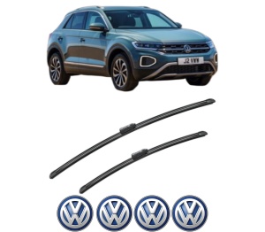 Set stergatoare Volkswagen T-ROC (A11, D11) din 2017-2022, pentru parbriz auto, 2 bucati, Bosch Aerotwin, din cauciuc siliconat rezistent, 4 Stickere Auto Volkswagen v49191