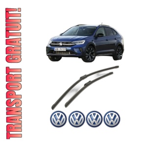 Set stergatoare Volkswagen TAIGO (CS1) din 2021-2024, pentru parbriz auto, 2 bucati, Bosch Aerotwin, din cauciuc siliconat rezistent, 4 Stickere Auto Volkswagen