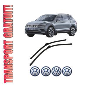 Set stergatoare Volkswagen TIGUAN ALLSPACE (BW2, BJ2) din 2017-2021, pentru parbriz auto, 2 bucati, Valeo Silencio Xtrm, din cauciuc siliconat rezistent, 4 Stickere Auto Volkswagen