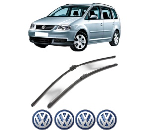 Set stergatoare Volkswagen TOURAN VAN (1T1, 1T2) din 2003-2010, pentru parbriz auto, 2 bucati, Valeo Silencio Xtrm, din cauciuc siliconat rezistent, 4 Stickere Auto Volkswagen v40086