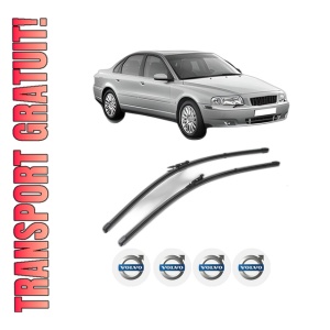 Set stergatoare VOLVO S80 I (184) din 1998-2006, pentru parbriz auto, 2 bucati, Valeo Silencio Xtrm, din cauciuc siliconat rezistent, 4 Stickere Auto VOLVO