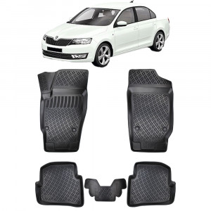 Skoda Fabia III 2015-2021 Set 5 covorase auto din cauciuc tip tavita premium line 3D accesorii pentru autoturismul tau - masina v242696