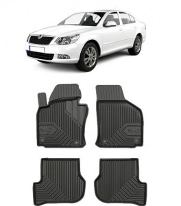 Skoda Octavia II Din 03.2004 - 01.2013, Hatchback , Set Covorase Auto Tip Tavita Premium 3D, din cauciuc accesorii pentru autoturismul tau - masina v164453