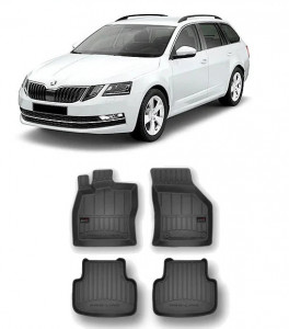 Skoda Octavia IV, Combi, Din 06.2020 - Prezent , Set Covorase Auto Tip Tavita Premium 3D, din cauciuc accesorii pentru autoturismul tau - masina v172013