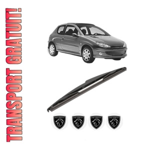 Stergator lamela spate PEUGEOT 206 Hatchback (2A/C) din 1998 - 2012, pentru luneta auto, Valeo Silencio, din cauciuc siliconat rezistent, 4 Stickere Auto PEUGEOT