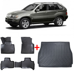 Bmw X5 E53 1999-2006 Set 4 covorase auto din cauciuc tip tavita Premium Line 3D + Tavita portbagaj Urban Line