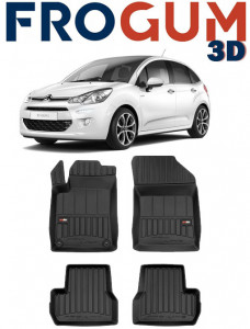 Citroen C3 II, Hatchback, Din 2009 - 12.2016 , Set Covorase Auto Tip Tavita Premium 3D, din cauciuc accesorii pentru autoturismul tau - masina v171022