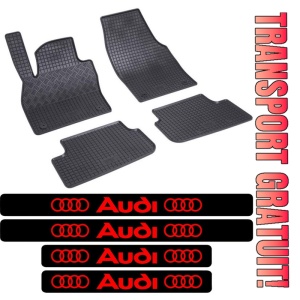 Covorase Audi A1 GB, Hatchback, din 07.2018 - prezent si set 4 stickere protectie praguri Audi
