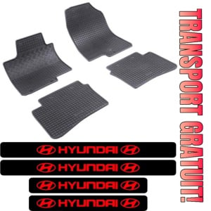 Covorase Hyundai I20 III, Hatchback, din 10.2020 - prezent si set 4 stickere protectie praguri Hyundai