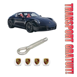 Cui carlig remorcare, tractare auto PORSCHE 911 Targa (992) din 2020-2021, Otel, Cri-Flo, 4 Stickere cu PORSCHE
