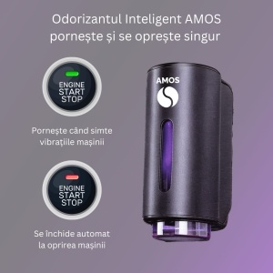 Difuzor parfum auto AMOS Mini Negru, 3 rezerve parfum, odorizant inteligent, arome intense, 3 trepte intensitate - Img 4