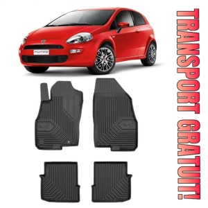 Fiat Punto Evo Din 2009 - 2012, Hatchback, 3 Usi , Set Covorase Auto Tip Tavita Premium 3D, din cauciuc