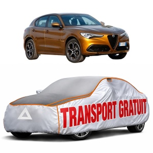 Husa Prelata Antigrindina Auto ALFA ROMEO STELVIO (949_) din 2016-2019, Protectie auto contra intemperiilor la grindina, Waterproof, 4x Stickere auto ALFA ROMEO