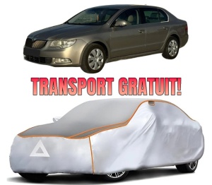 Husa Prelata Antigrindina Auto SKODA SUPERB II Estate (3T5) din 2009-2015, Protectie auto contra intemperiilor la grindina, Waterproof, 4x Stickere auto SKODA