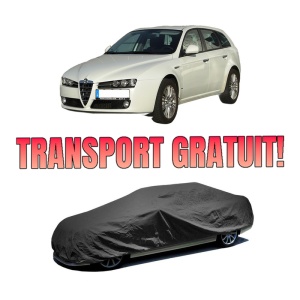 Husa tip prelata auto ALFA ROMEO 159 Sportwagon (939_) din 2005-2012, Culoare Negru, material textil impermeabil, rezistanta la intemperii praf UV, CARPASSION Husa Protectie, 4 Stickere auto cu ALFA ROMEO