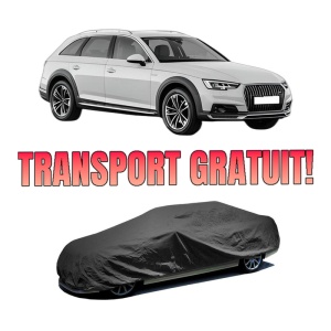 Husa tip prelata auto AUDI A4 Allroad B9 (8WH, 8WJ) din 2016-2020, Culoare Negru, material textil impermeabil, rezistanta la intemperii praf UV, CARPASSION Husa Protectie, 4 Stickere auto cu AUDI