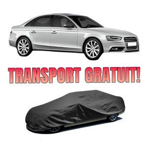 Husa tip prelata auto AUDI A4 B8 (8K2) din 2007-2015, Culoare Negru, material textil impermeabil, rezistanta la intemperii praf UV, CARPASSION Husa Protectie, 4 Stickere auto cu AUDI