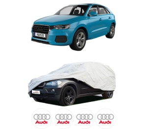 Husa tip prelata auto AUDI Q3 (F3B) din 2018-2021, Culoare Gri, material textil impermeabil, rezistanta la intemperii praf UV, CARPASSION Husa Protectie, 4 Stickere auto cu AUDI - Img 2