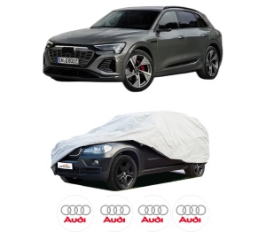 Husa tip prelata auto AUDI Q8 E-TRON SUV (GEG) din 2022, Culoare Gri, material textil impermeabil, rezistanta la intemperii praf UV, CARPASSION Husa Protectie, 4 Stickere auto cu AUDI - Img 2