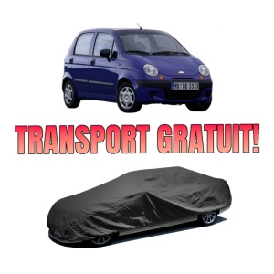 Husa tip prelata auto CHEVROLET SPARK (M150) din 2000-2006, Culoare Negru, material textil impermeabil, rezistanta la intemperii praf UV, CARPASSION Husa Protectie, 4 Stickere auto cu CHEVROLET