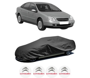 Husa tip prelata auto CITROEN C5 I (DC_) din 2001-2004, Culoare Negru, material textil impermeabil, rezistanta la intemperii praf UV, CARPASSION Husa Protectie, 4 Stickere auto cu CITROEN - Img 2