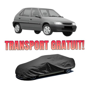 Husa tip prelata auto CITROEN SAXO (S0, S1) din 1996-2004, Culoare Negru, material textil impermeabil, rezistanta la intemperii praf UV, CARPASSION Husa Protectie, 4 Stickere auto cu CITROEN
