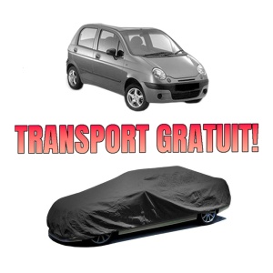 Husa tip prelata auto DAEWOO MATIZ (M100, M150) din 1998-2003, Culoare Negru, material textil impermeabil, rezistanta la intemperii praf UV, CARPASSION Husa Protectie, 4 Stickere auto cu DAEWOO