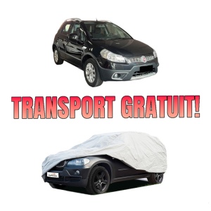 Husa tip prelata auto FIAT SEDICI (189_) din 2006-2014, Culoare Gri, material textil impermeabil, rezistanta la intemperii praf UV, CARPASSION Husa Protectie, 4 Stickere auto cu FIAT