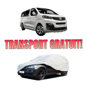 Husa tip prelata auto FIAT ULYSSE Bus din 2022-2023, Culoare Gri, material textil impermeabil, rezistanta la intemperii praf UV, CARPASSION Husa Protectie, 4 Stickere auto cu FIAT