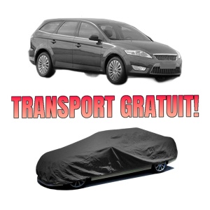 Husa tip prelata auto FORD MONDEO IV Turnier (BA7) din 2007-2015, Culoare Negru, material textil impermeabil, rezistanta la intemperii praf UV, CARPASSION Husa Protectie, 4 Stickere auto cu FORD