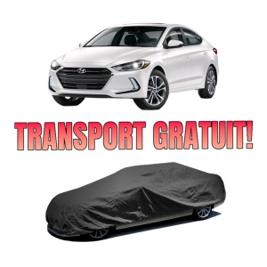 Husa tip prelata auto HYUNDAI ELANTRA VI Saloon (AD, ADA) din 2015-2020, Culoare Negru, material textil impermeabil, rezistanta la intemperii praf UV, CARPASSION Husa Protectie, 4 Stickere auto cu HYUNDAI