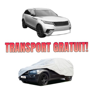 Husa tip prelata auto LAND ROVER RANGE ROVER VELAR (L560) din 2017-2020, Culoare Gri, material textil impermeabil, rezistanta la intemperii praf UV, CARPASSION Husa Protectie, 4 Stickere auto cu LAND ROVER