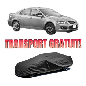Husa tip prelata auto MAZDA 6 Hatchback (GG) din 2002-2007, Culoare Negru, material textil impermeabil, rezistanta la intemperii praf UV, CARPASSION Husa Protectie, 4 Stickere auto cu MAZDA